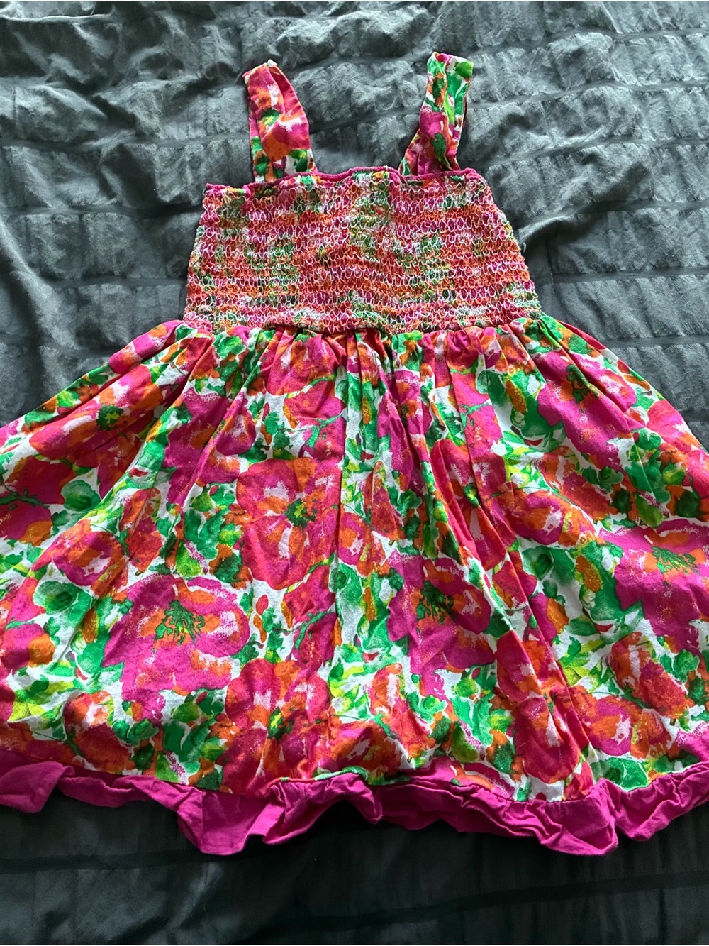 Wonderkids Pink Floral Smocked Sundress with Green Accents
